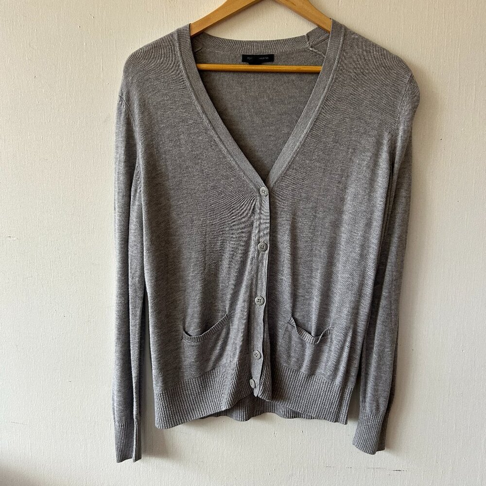 Tommy Hilfiger Cardigan Womens Large Gray Button Front Pockets Preppy Classic